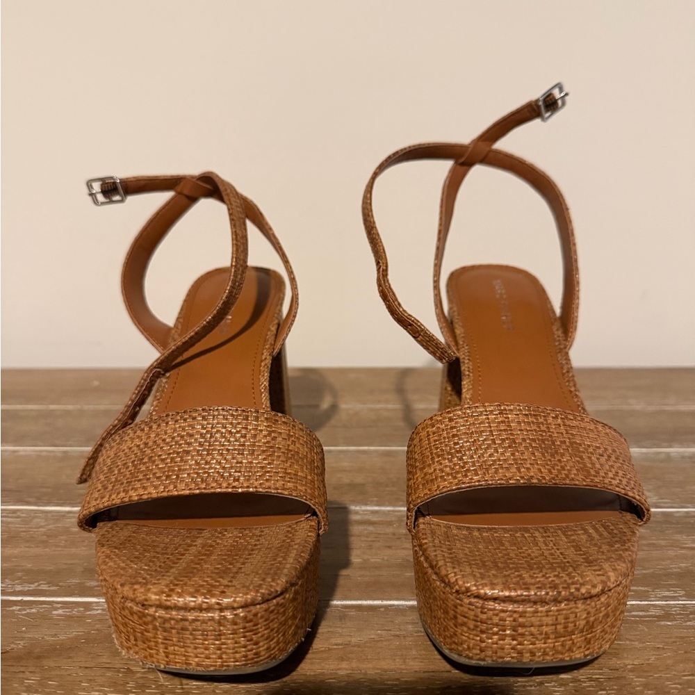 Marc Fisher Tan Woven Platform Sandals with Ankle Strap - Picture 1 of 3